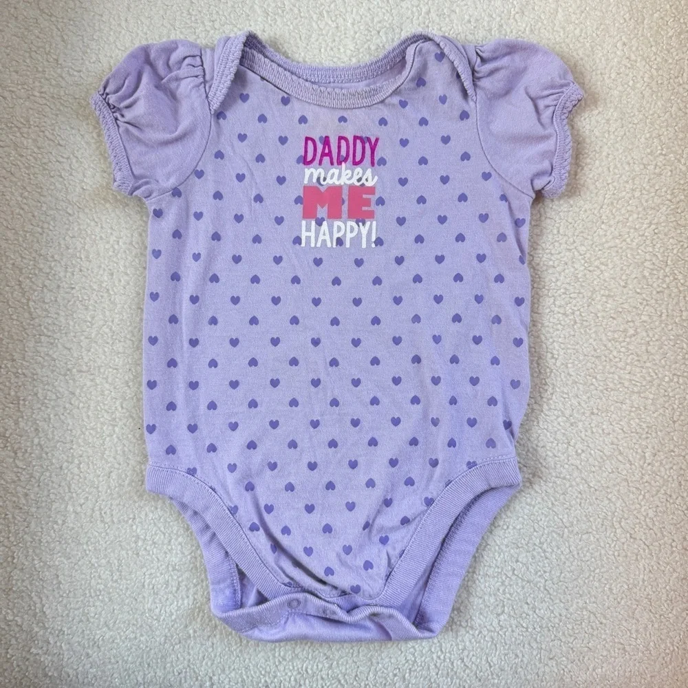 Daddy Makes Me Happy Purple and Pink Heart Onesie